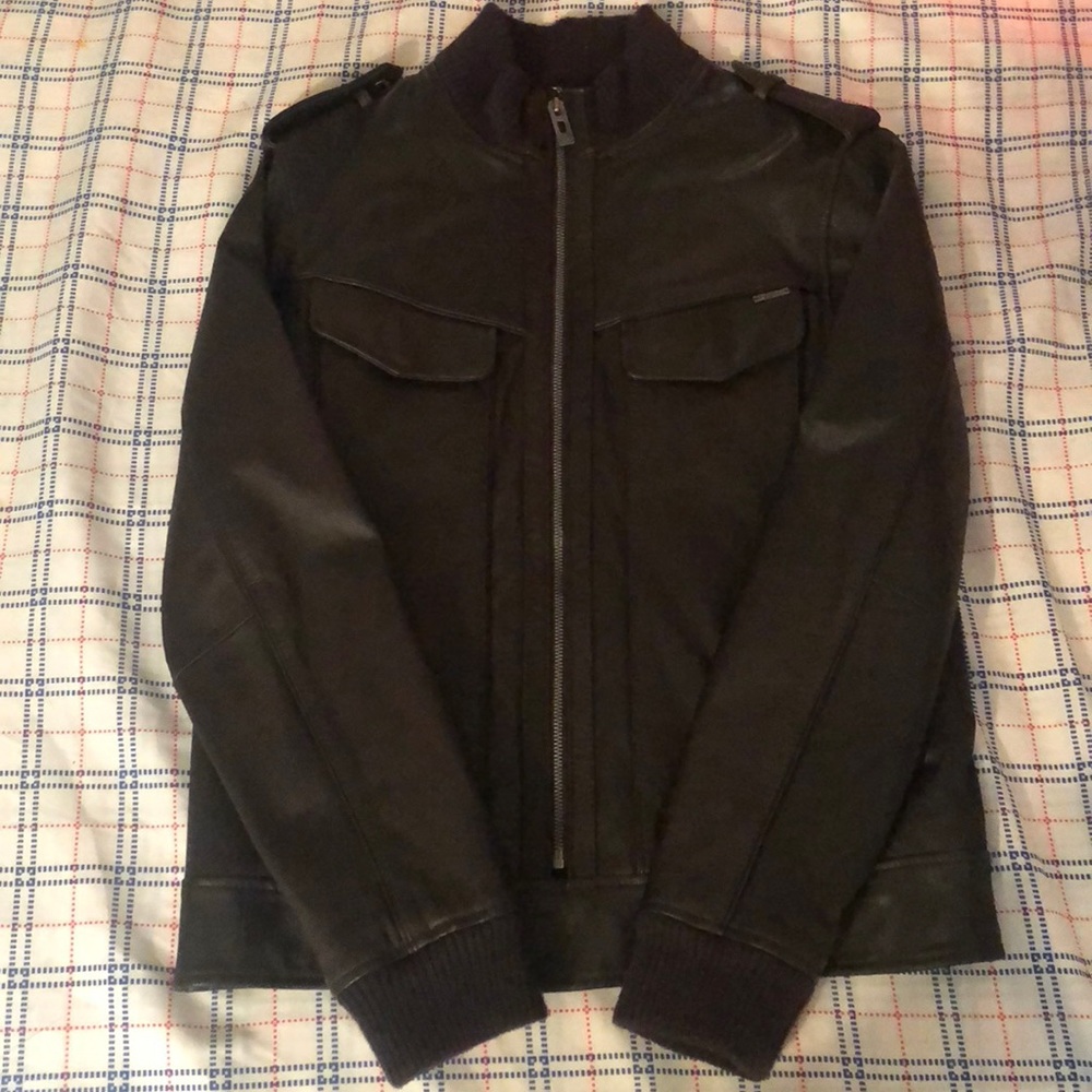 Brown heavy leather Guess jacket hardly worn sz S